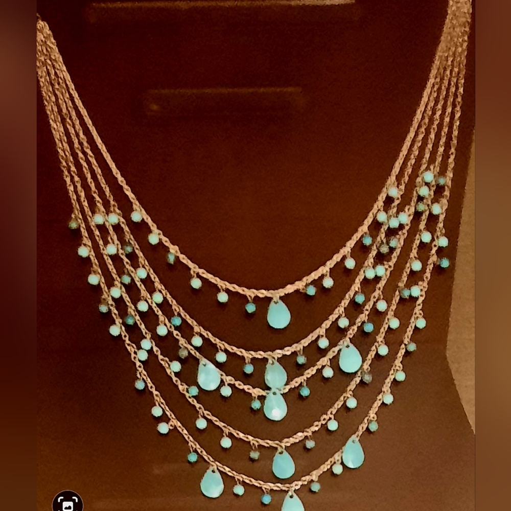 Necklace Jade Color Ornaments, Silver Plated, One Size